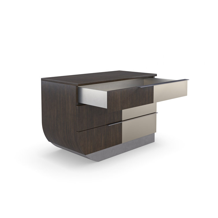 Transitional Brown and Silver 3-Drawer Nightstand