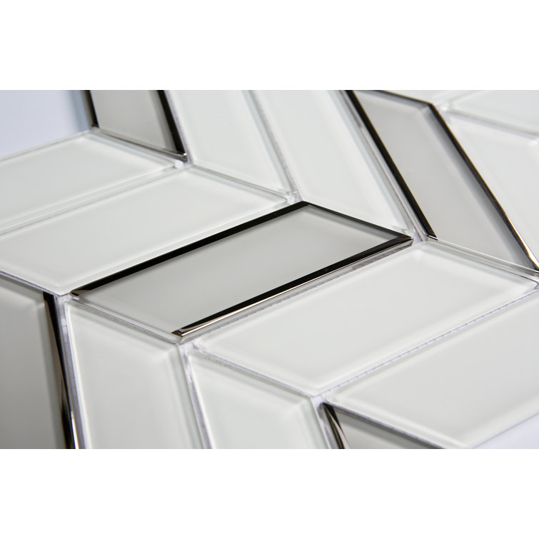 Silver and White Glass Chevron Mosaic Wall Tile