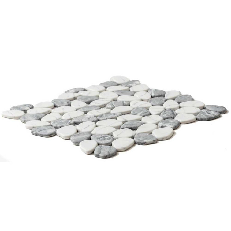 Recycled Cenote Pebble 13" x 13" Gray and White Glass Mosaic Tile