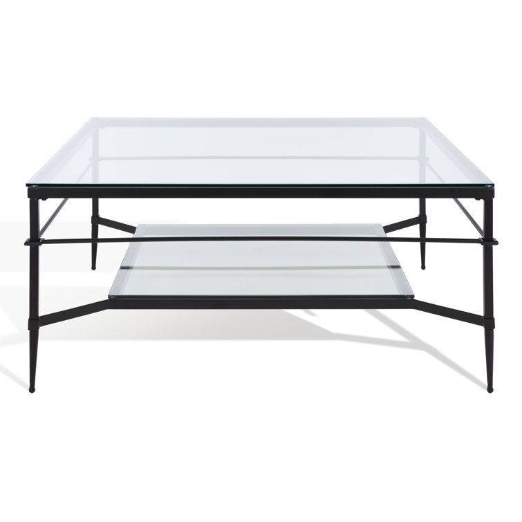 Mieka Black Iron and Glass Square Coffee Table with Storage