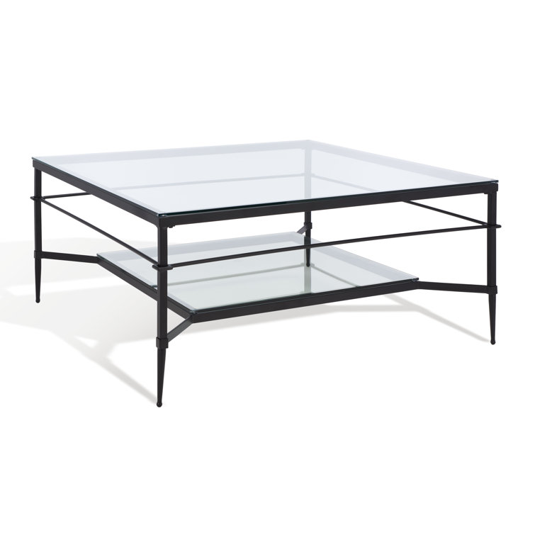 Mieka Black Iron and Glass Square Coffee Table with Storage