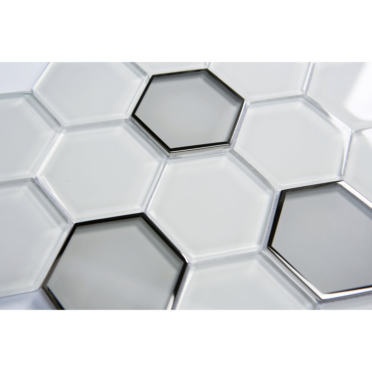 Silver and White Glass Honeycomb Mosaic Wall Tile