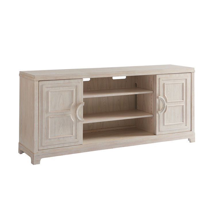 Newport Transitional 78'' Cream Sailcloth Media Console with Adjustable Shelves