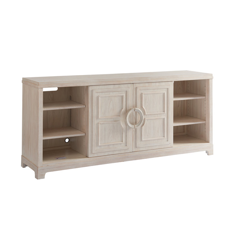 Newport Transitional 78'' Cream Sailcloth Media Console with Adjustable Shelves