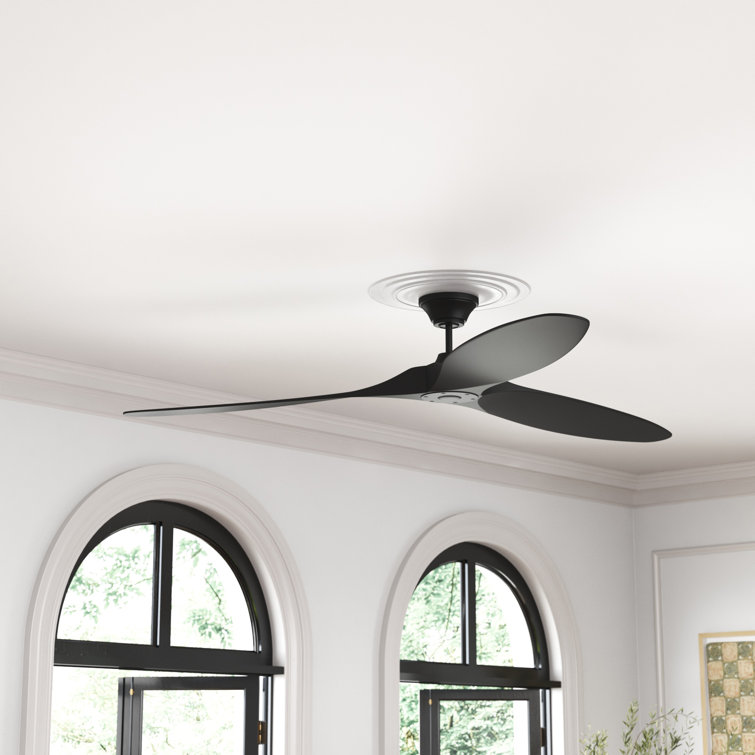 Matte Black 52" Solid Wood 3-Blade Ceiling Fan with Remote