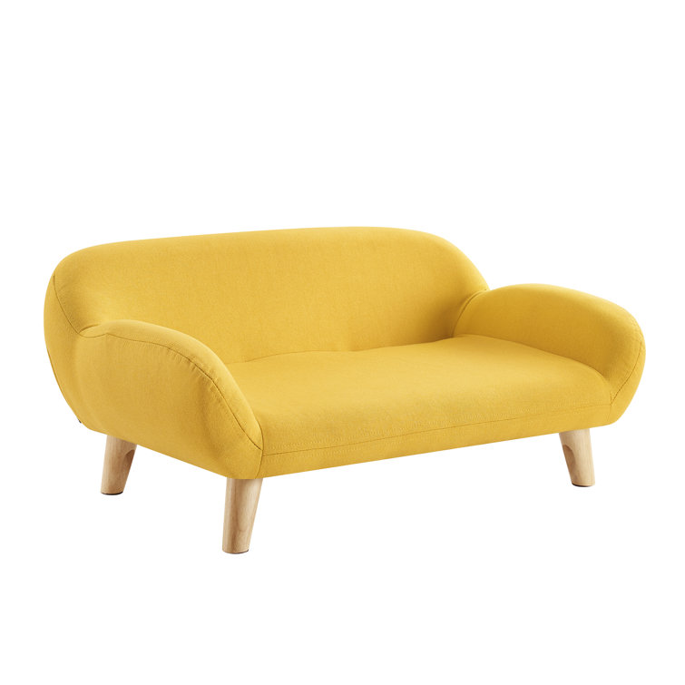Medium Yellow Fabric Pet Sofa with Wooden Legs