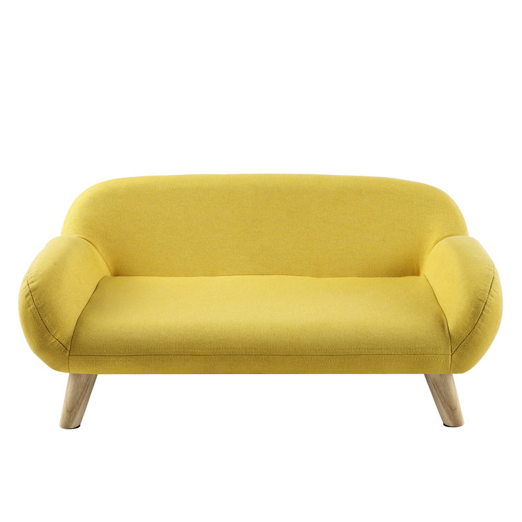Akkeri Medium Yellow Fabric Pet Sofa with Wooden Legs