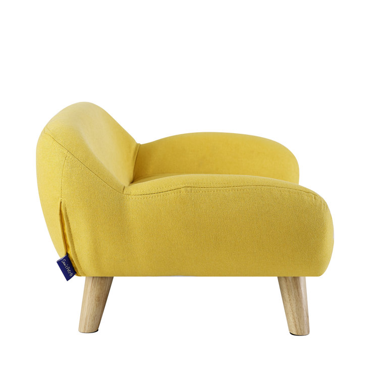 Akkeri Medium Yellow Fabric Pet Sofa with Wooden Legs