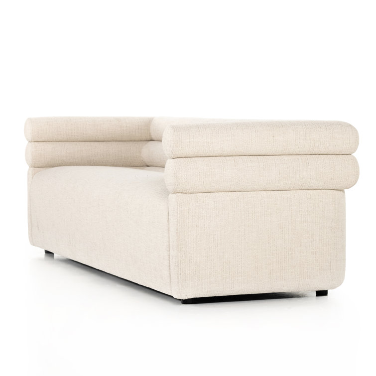 Hampton Cream Tufted Fabric Sofa with Wood Accents