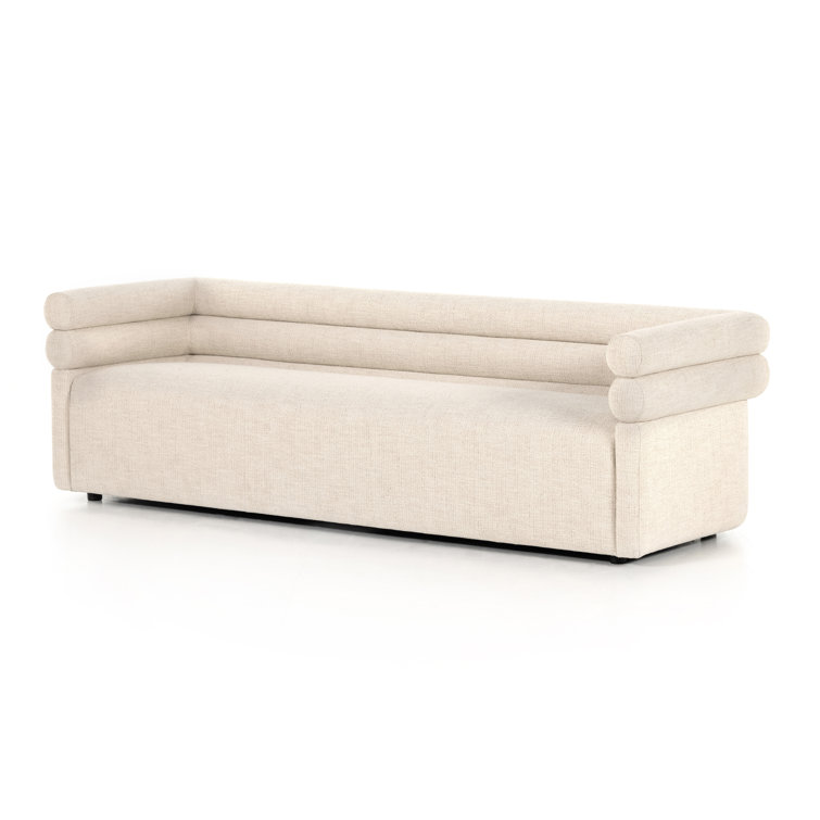 Hampton Cream Tufted Fabric Sofa with Wood Accents