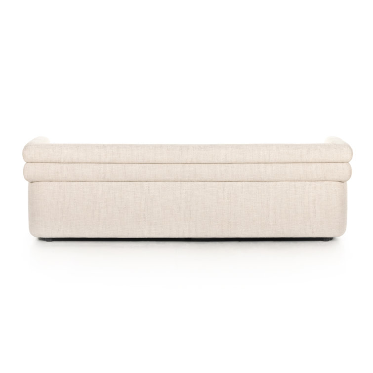 Hampton Cream Tufted Fabric Sofa with Wood Accents