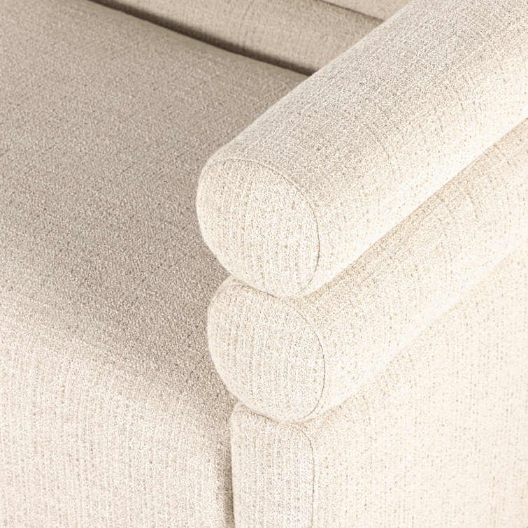 Hampton Cream Tufted Fabric Sofa with Wood Accents