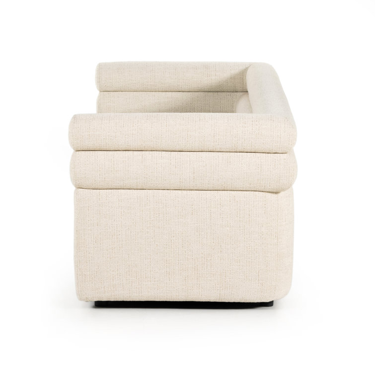 Hampton Cream Tufted Fabric Sofa with Wood Accents