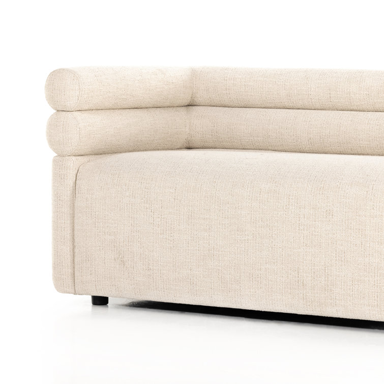 Hampton Cream Tufted Fabric Sofa with Wood Accents