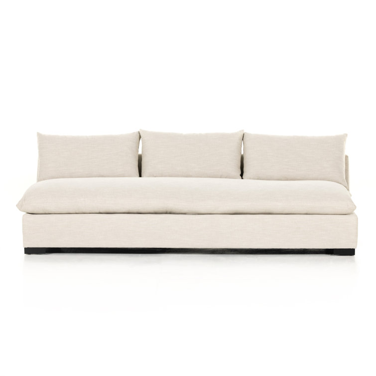 Ashby Oatmeal Armless Sofa with Espresso Wood Base