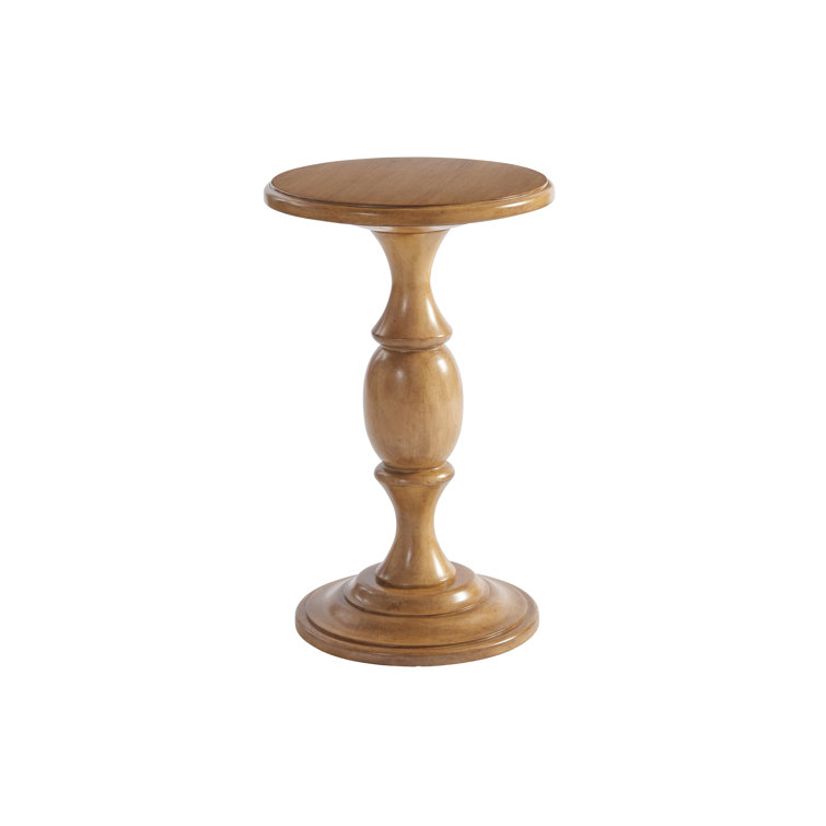 Transitional Newport 14'' Round Wood & Glass End Table in Sandstone