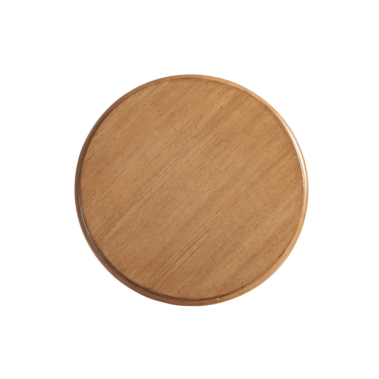 Transitional Newport 14'' Round Wood & Glass End Table in Sandstone