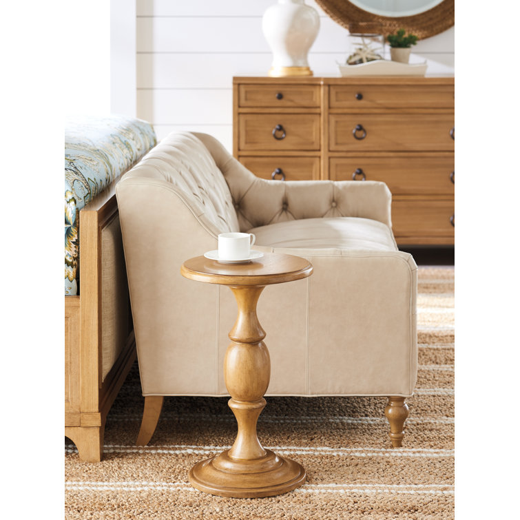 Transitional Newport 14'' Round Wood & Glass End Table in Sandstone