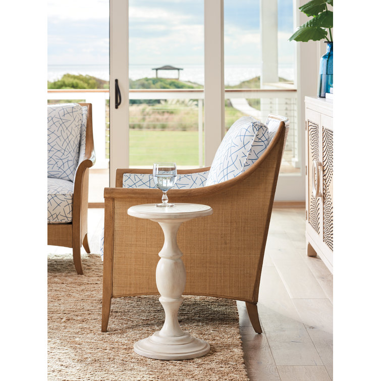 Transitional Cream Round Wood Pedestal End Table 14"