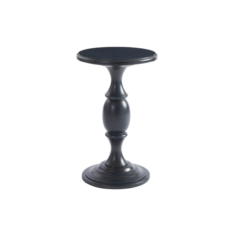 Transitional Round Black and Blue Wood Occasional Table