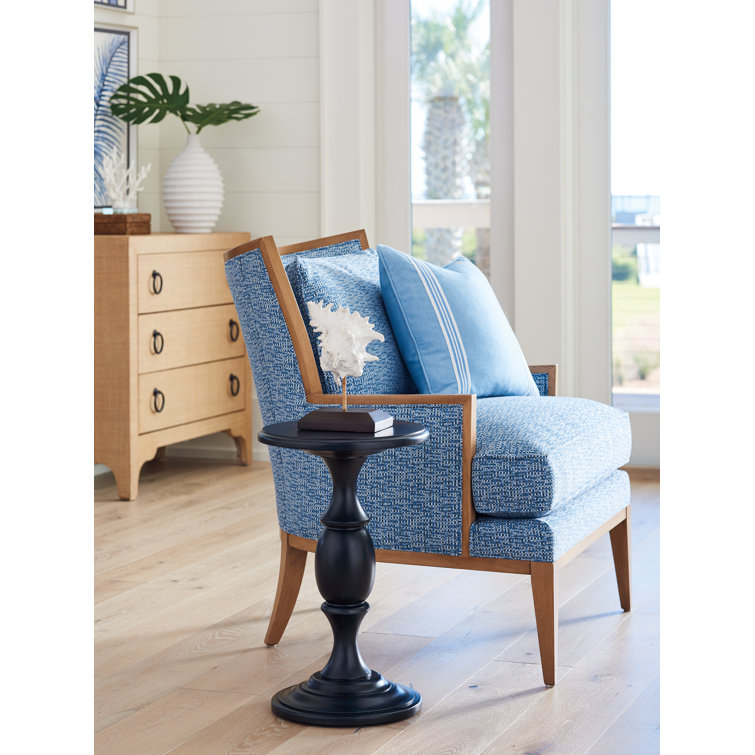 Transitional Round Black and Blue Wood Occasional Table