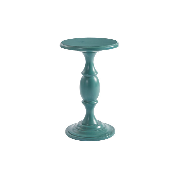 Transitional Seaglass Round Wood & Glass Pedestal End Table