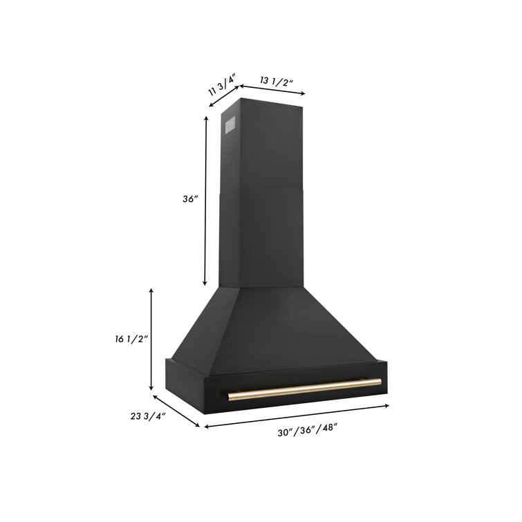 30" Black Stainless Steel Range Hood with Gold Handle