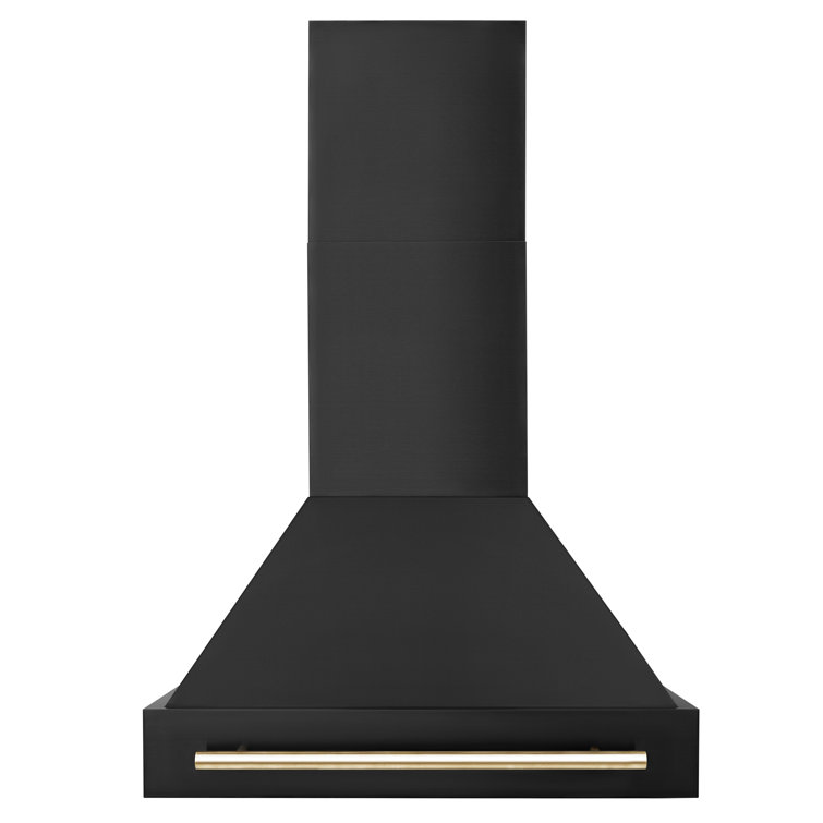 30" Black Stainless Steel Range Hood with Gold Handle