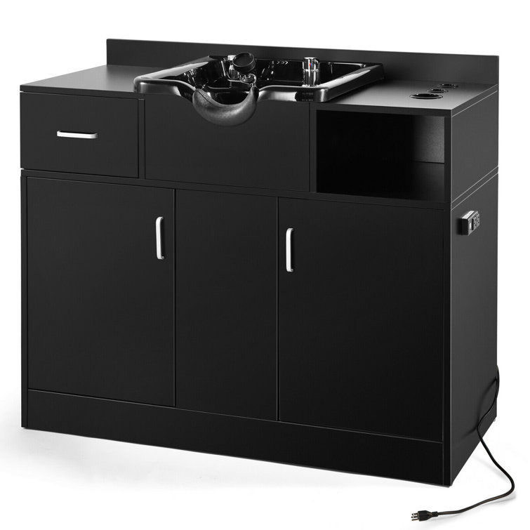 41" Black Freestanding Shampoo Sink with Faucet and Storage