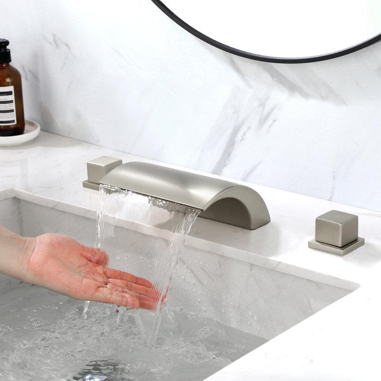 Brushed Nickel Waterfall Widespread 2-Handle Bathroom Faucet