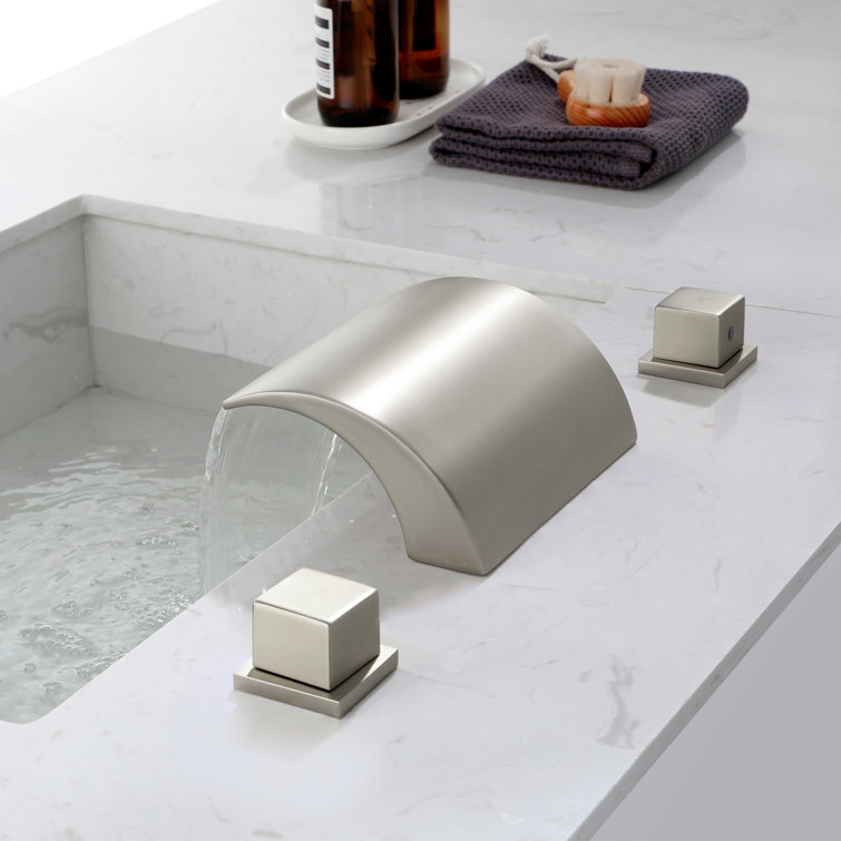 Brushed Nickel Waterfall Widespread 2-Handle Bathroom Faucet