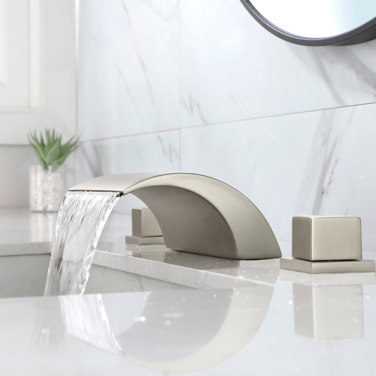 Brushed Nickel Waterfall Widespread 2-Handle Bathroom Faucet