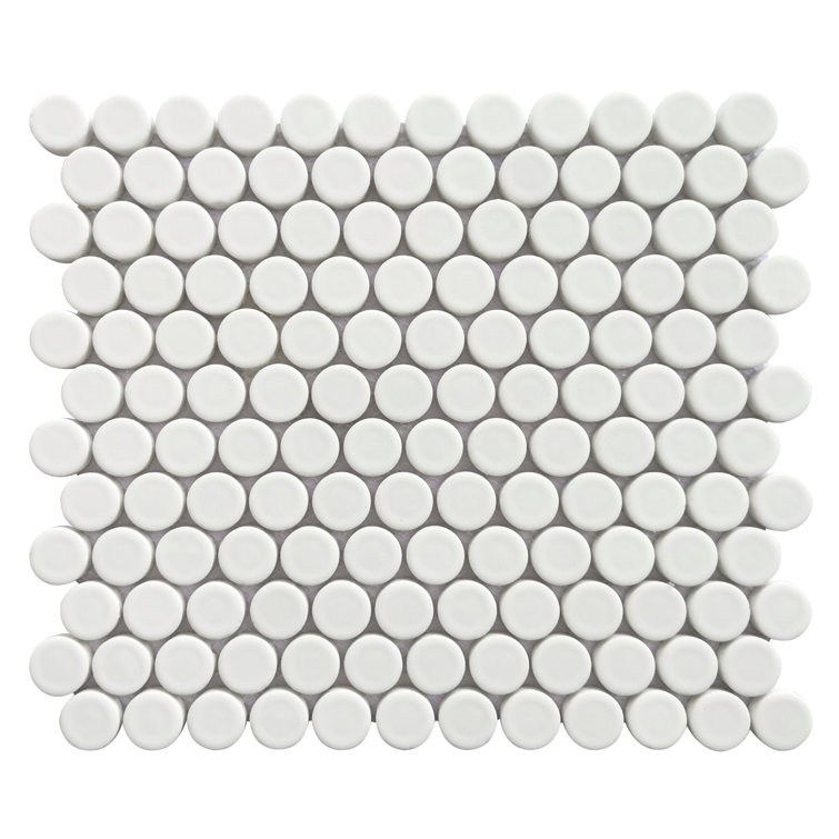 White 12.68" x 11.02" Recycled Glass Penny Mosaic Tile