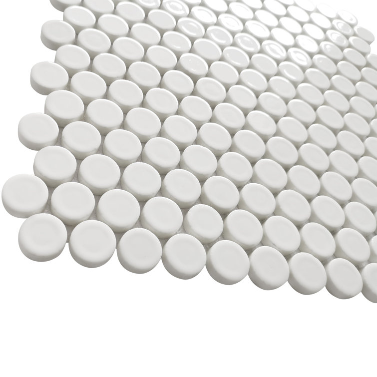 White 12.68" x 11.02" Recycled Glass Penny Mosaic Tile