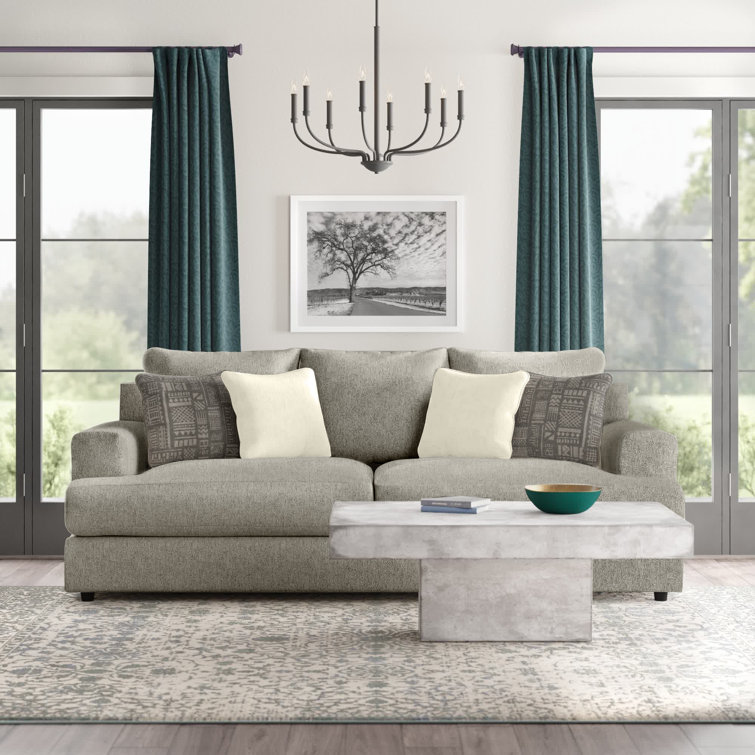Soletren Ash Gray Microfiber Stationary Sofa with Accent Pillows