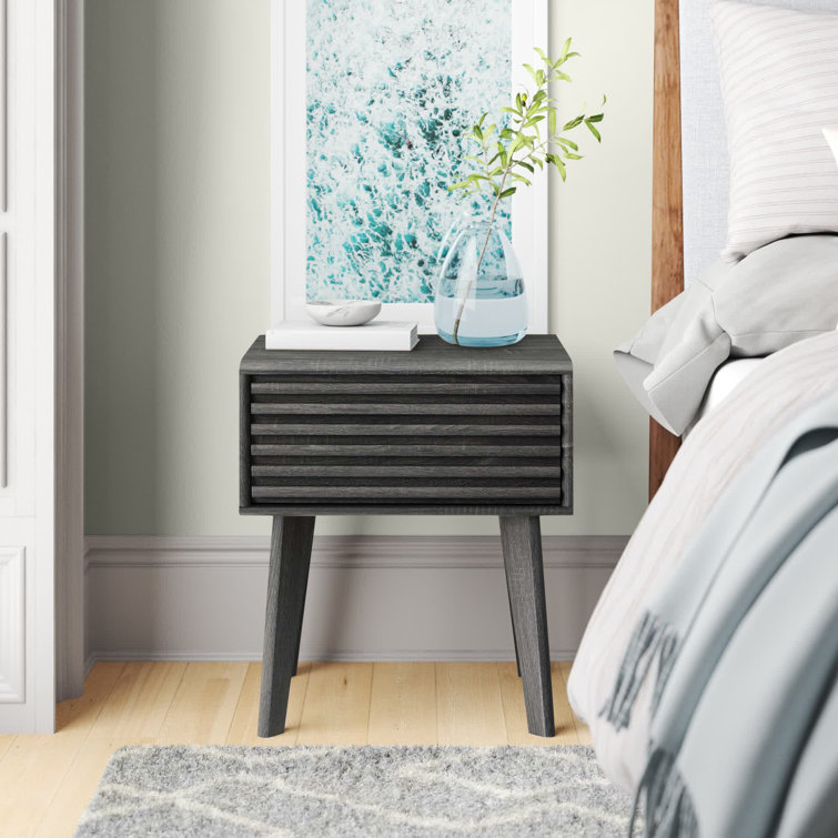 Mid-Century Modern Charcoal Wood Grain End Table with Storage