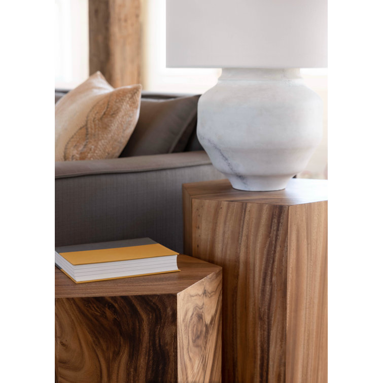 Honeycomb Brown Solid Wood Hexagonal End Table