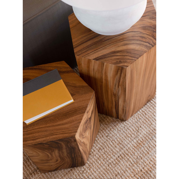 Honeycomb Brown Solid Wood Hexagonal End Table