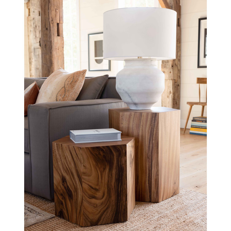 Honeycomb Brown Solid Wood Hexagonal End Table