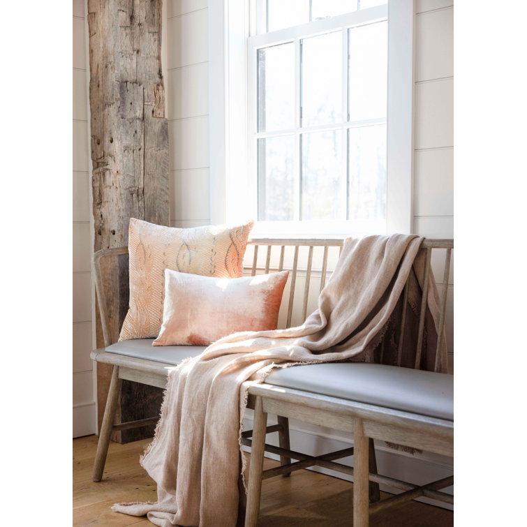 Laurel Blush Linen Throw Blanket with Frayed Edges