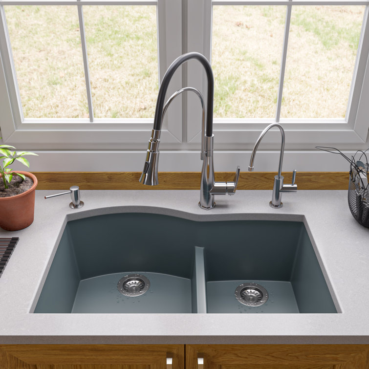 Titanium Gray Double Bowl Granite Composite Undermount Kitchen Sink