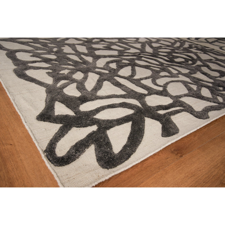 Black and Ivory Abstract Wool Viscose 9' x 12' Area Rug