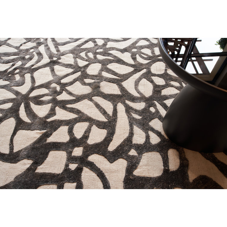 Black and Ivory Abstract Wool Viscose 9' x 12' Area Rug