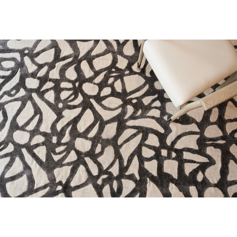 Black and Ivory Abstract Wool Viscose 9' x 12' Area Rug
