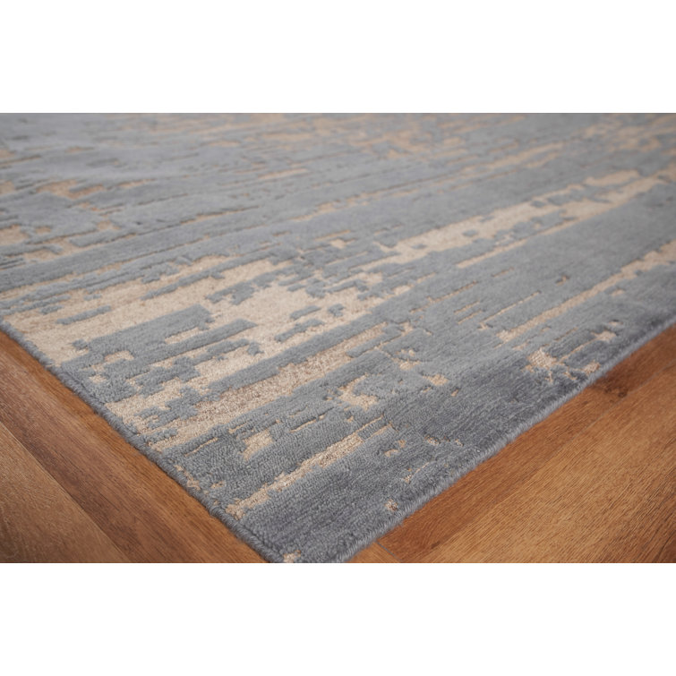 Hand-Knotted Platinum and Charcoal Wool 8' x 10' Abstract Rug