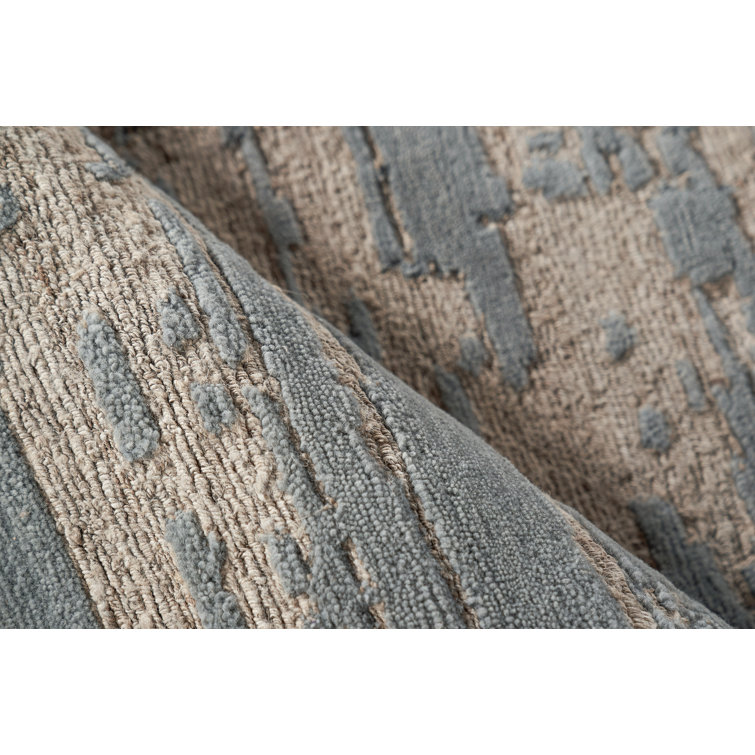 Hand-Knotted Platinum and Charcoal Wool 8' x 10' Abstract Rug