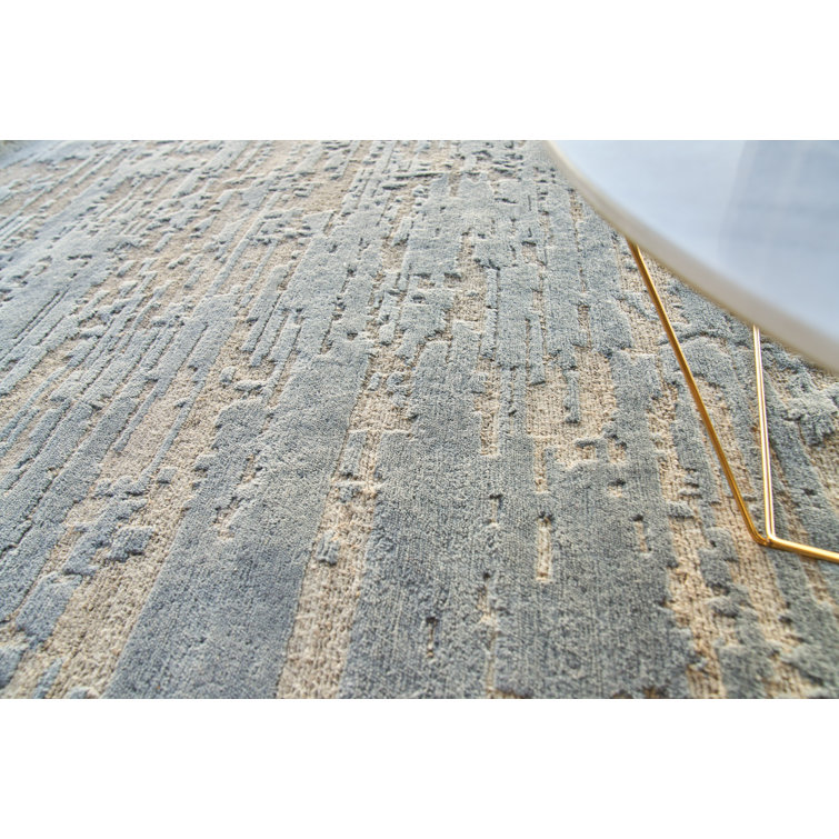 Hand-Knotted Platinum and Charcoal Wool 8' x 10' Abstract Rug