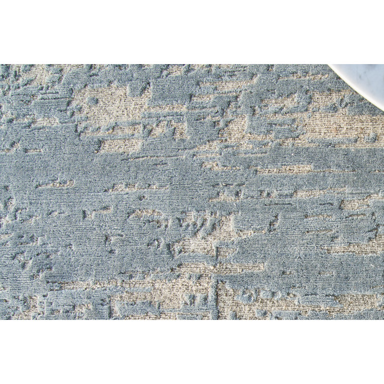 Hand-Knotted Platinum and Charcoal Wool 8' x 10' Abstract Rug