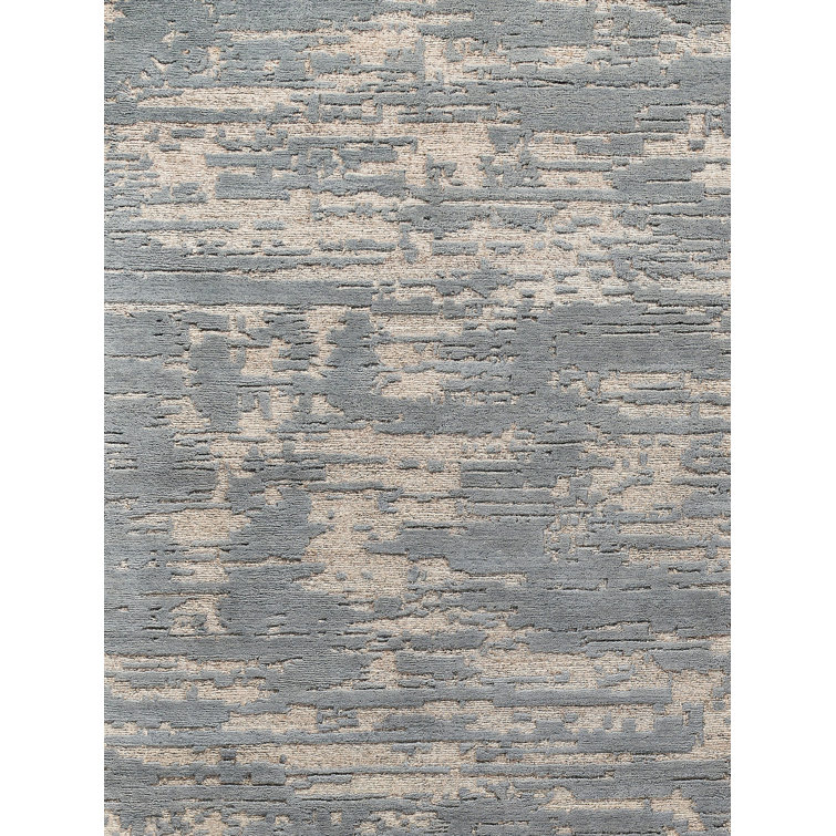 Hand-Knotted Gray and Beige Wool Abstract 9' x 12' Rug