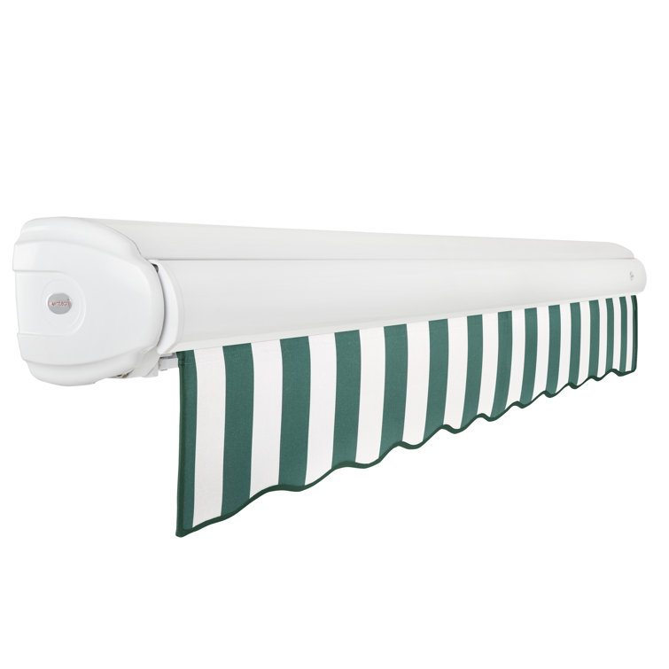 Forest Green and White Full-Cassette Manual Retractable Patio Awning, 10' x 8'